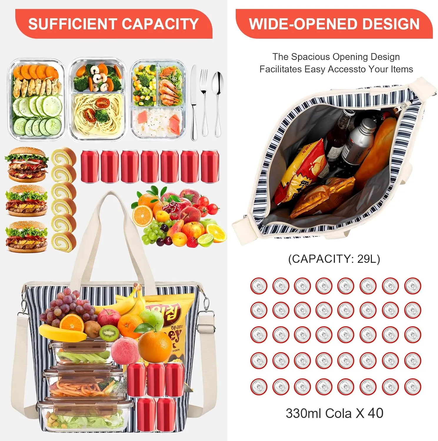Nanxson Large Insulated Lunch Bag for Women Adult Reusable Leakproof Picnic Lunch Box Freezable Cooler Tote Bag