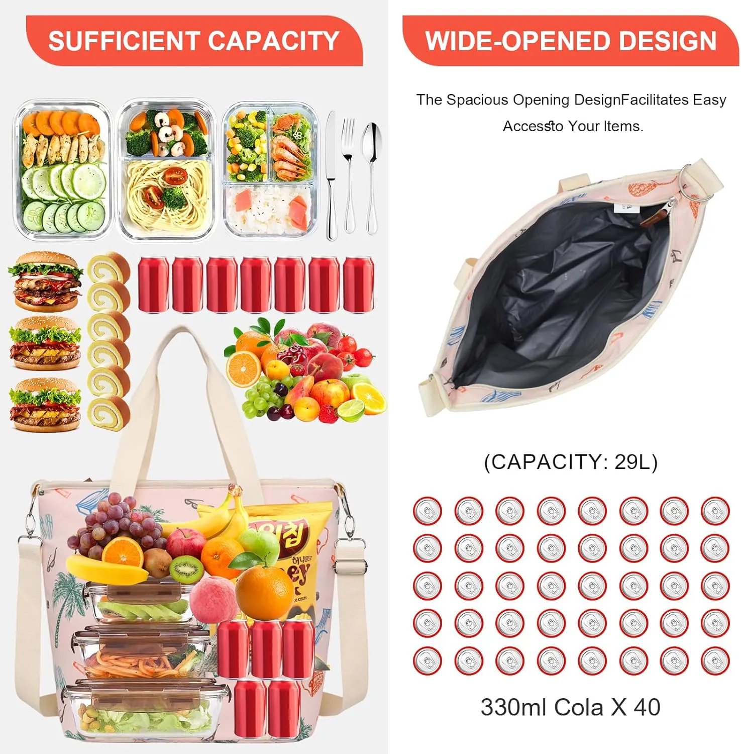 Nanxson Large Insulated Lunch Bag for Women Adult Reusable Leakproof Picnic Lunch Box Freezable Cooler Tote Bag