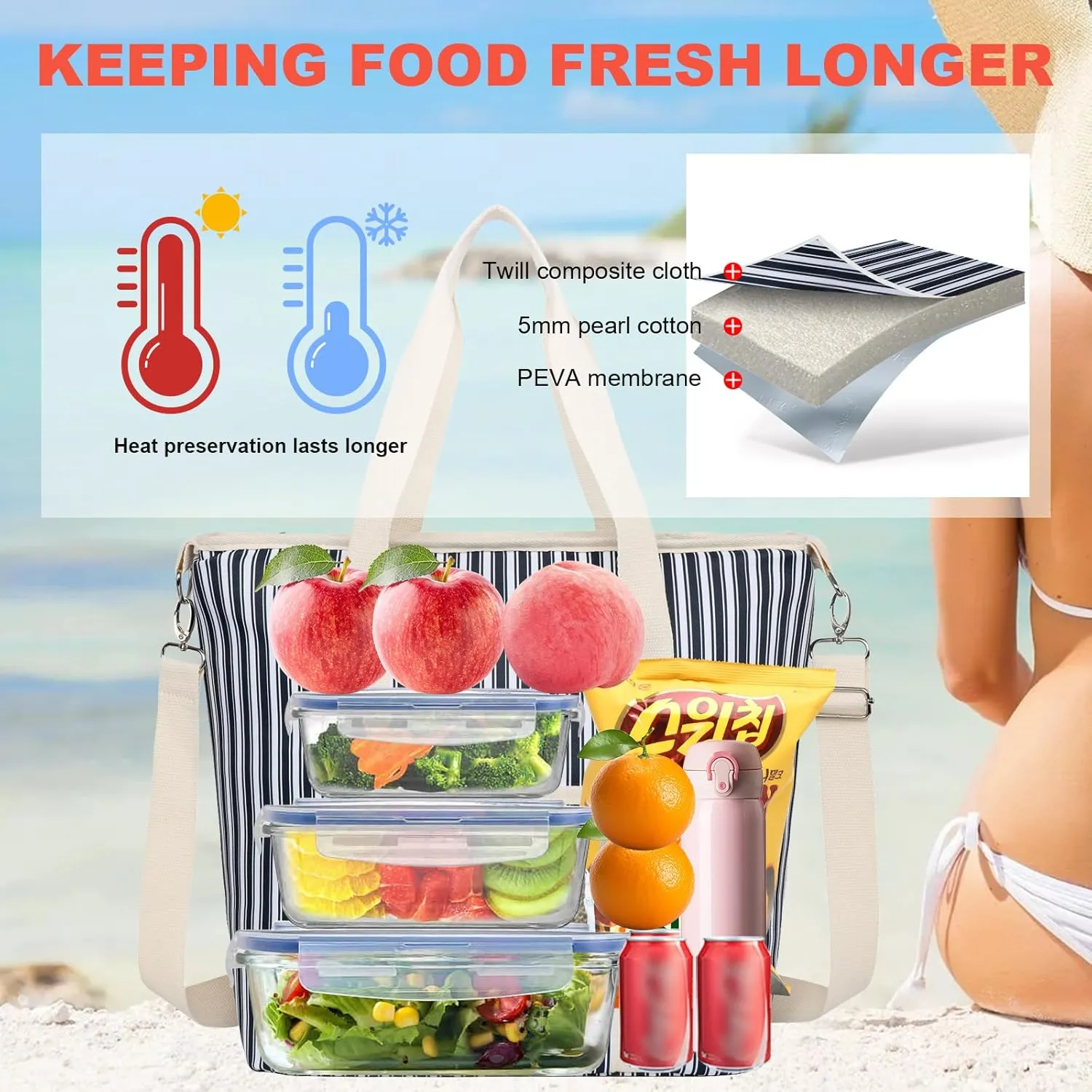 Nanxson Large Insulated Lunch Bag for Women Adult Reusable Leakproof Picnic Lunch Box Freezable Cooler Tote Bag