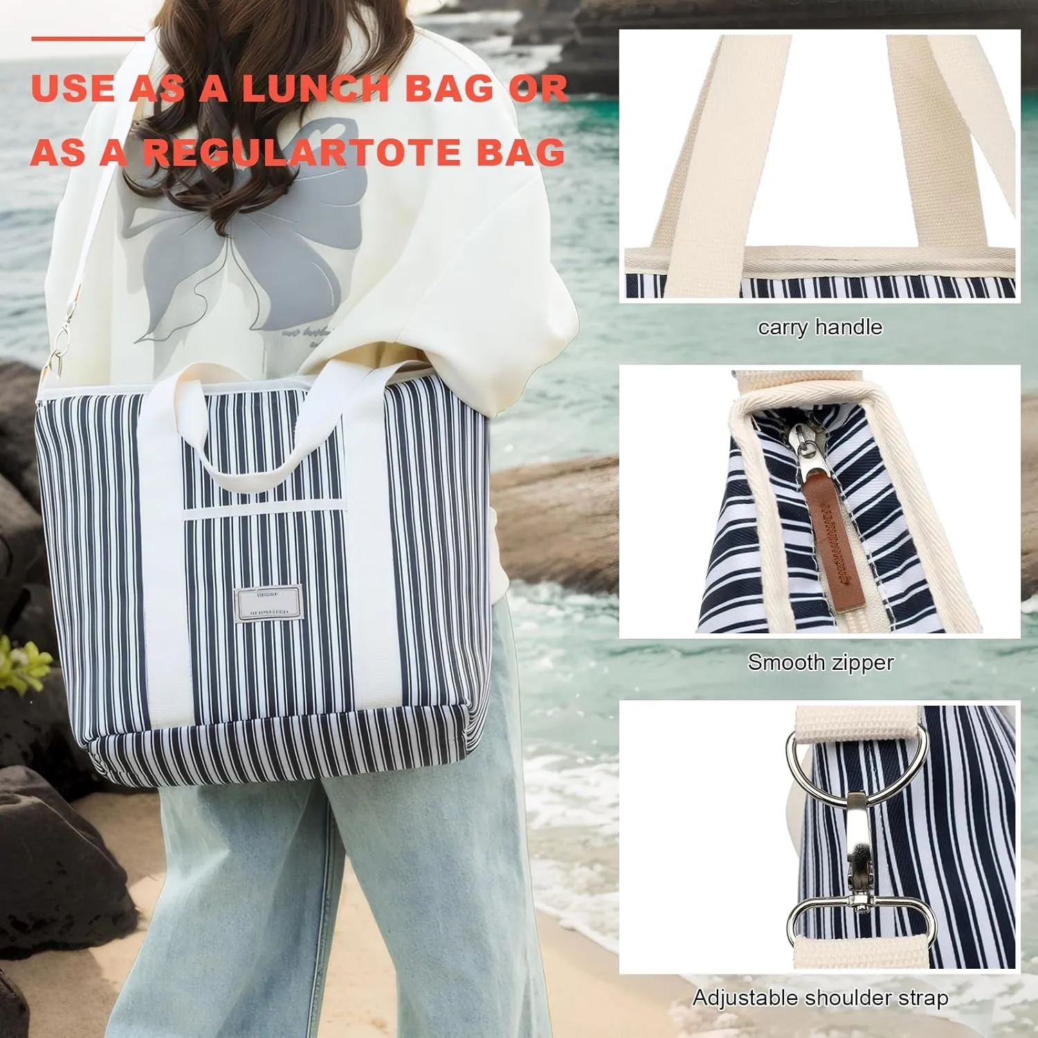 Nanxson Large Insulated Lunch Bag for Women Adult Reusable Leakproof Picnic Lunch Box Freezable Cooler Tote Bag