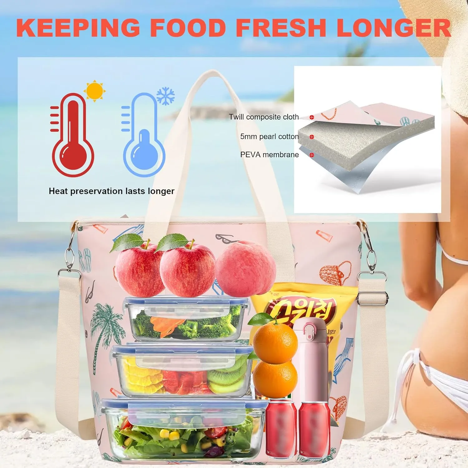 Nanxson Large Insulated Lunch Bag for Women Adult Reusable Leakproof Picnic Lunch Box Freezable Cooler Tote Bag
