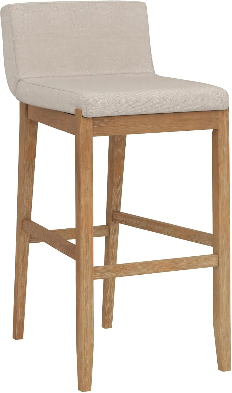 Nathan James Gracie Modern Bar Stool with Back, Cushioned Bar Height Stool with Natural Flax Upholstery and Brushed Wooden Legs, Natural Flax/Brown