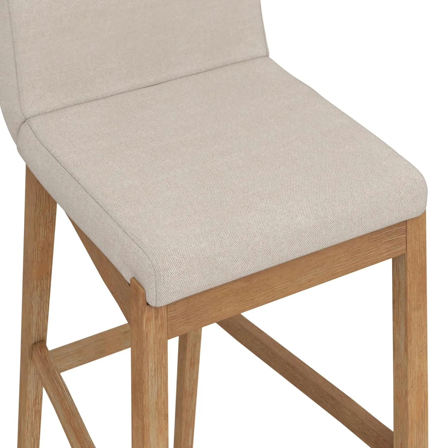 Nathan James Gracie Modern Bar Stool with Back, Cushioned Bar Height Stool with Natural Flax Upholstery and Brushed Wooden Legs, Natural Flax/Brown