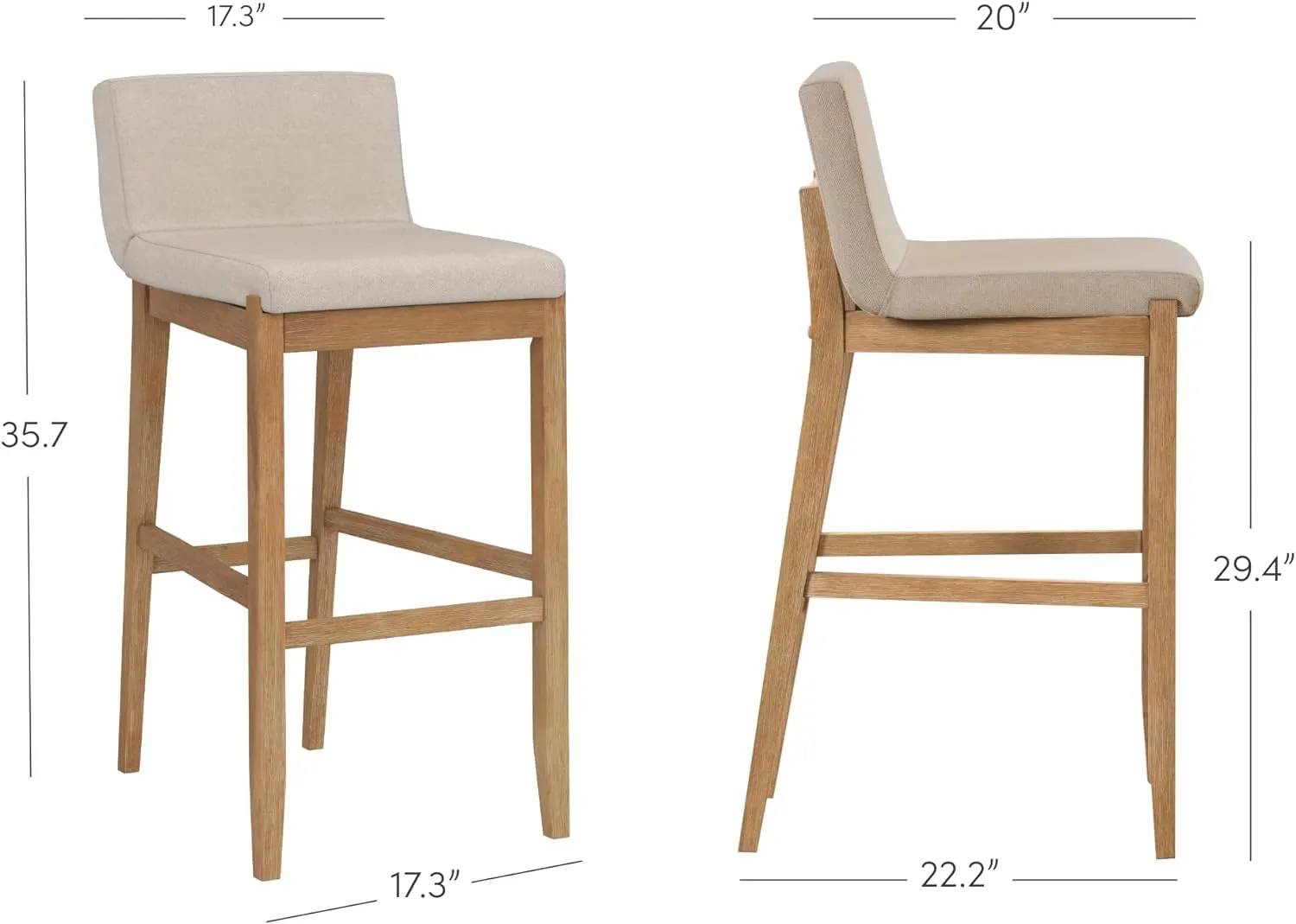 Nathan James Gracie Modern Bar Stool with Back, Cushioned Bar Height Stool with Natural Flax Upholstery and Brushed Wooden Legs, Natural Flax/Brown