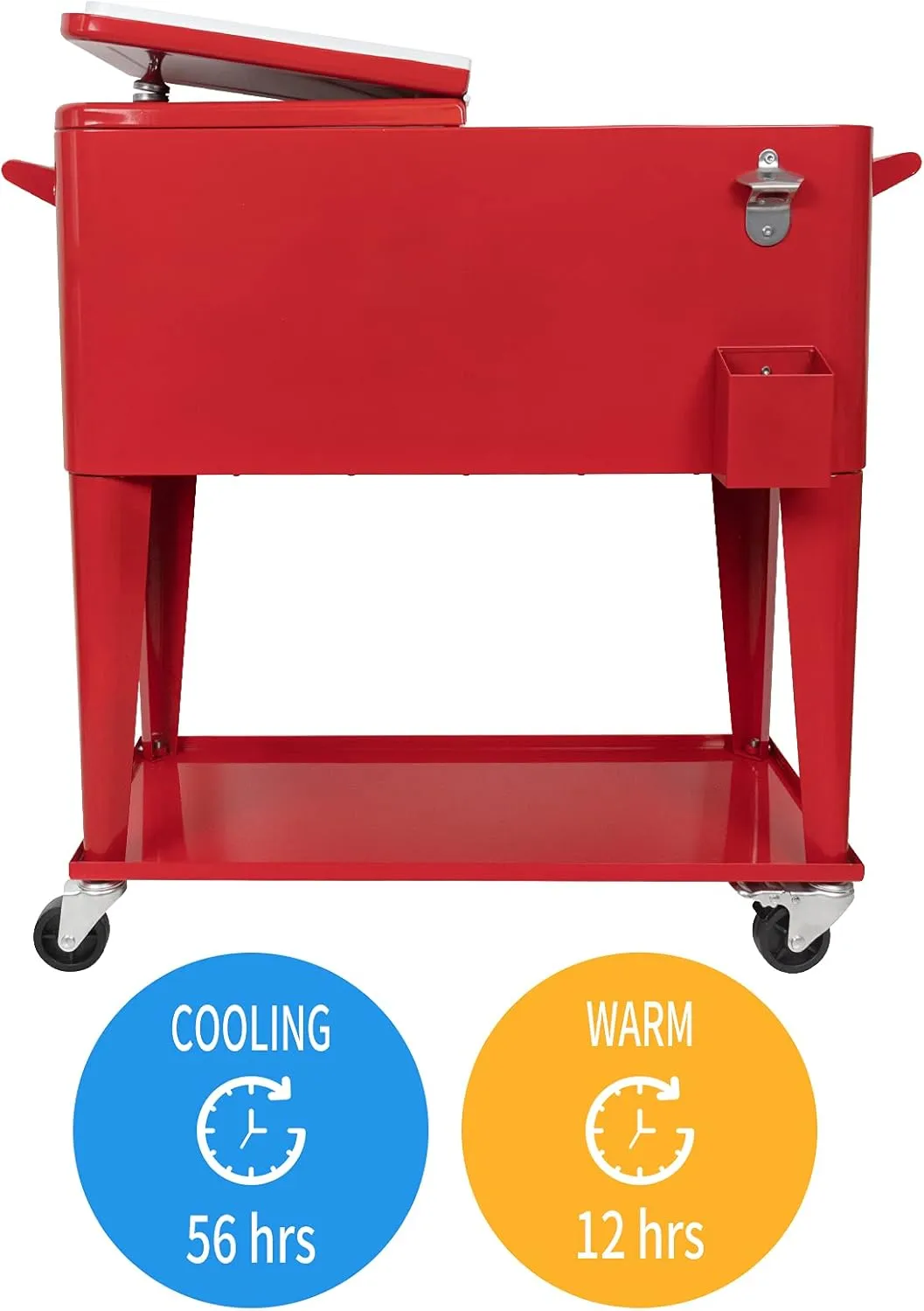 Nattork Portable Rolling Cooler Cart 80 Quart Cooler cart, Ice Chest Cart Trolley Rolling Cart Cooler with Wheels Outdoor Beverage Cooler for Patio Ice Chest with Shelf, Water Pipe and Bottle Opener