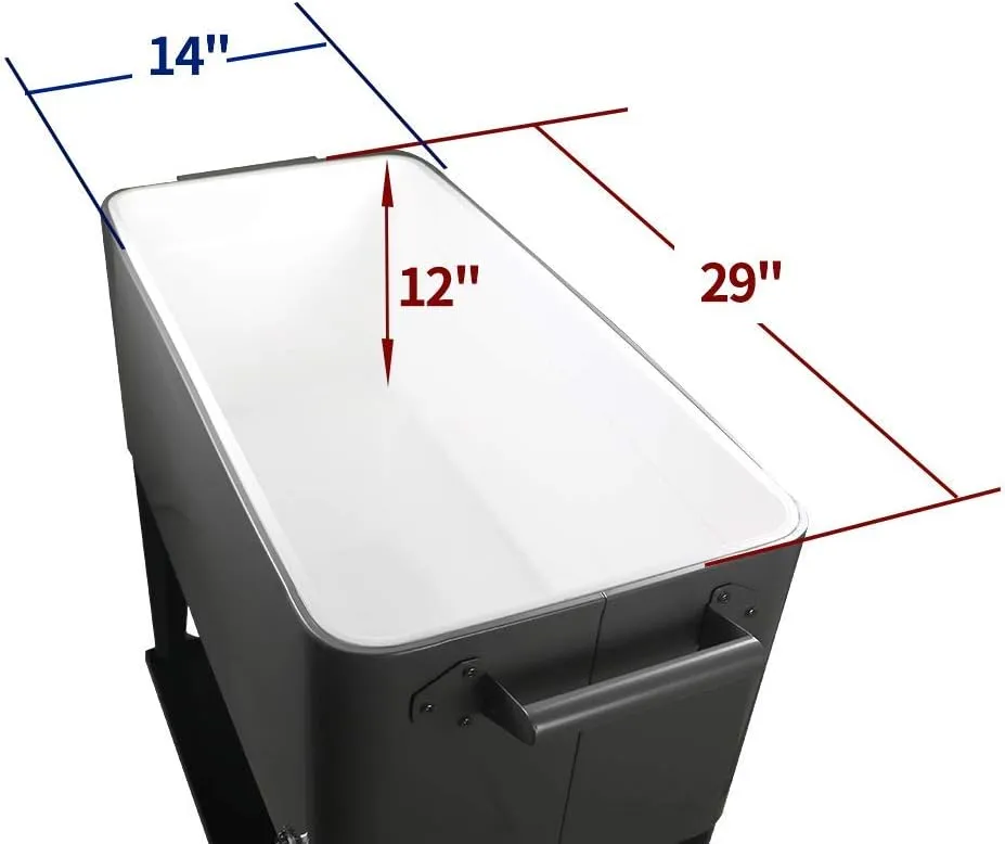 Nattork Portable Rolling Cooler Cart 80 Quart Cooler cart, Ice Chest Cart Trolley Rolling Cart Cooler with Wheels Outdoor Beverage Cooler for Patio Ice Chest with Shelf, Water Pipe and Bottle Opener