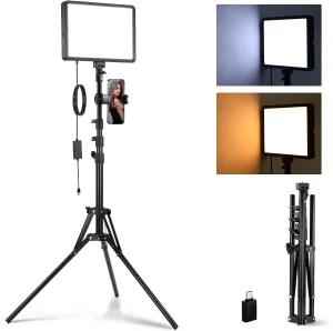 NEEWER Basics LED Video Panel Light, Studio Lighting Kit with 59''/150cm Tripod Stand Phone Holder for Video Recording Photography Streaming Podcast, 850lx/0.5m Bi Color 2700-6500K Dimmable, BP300