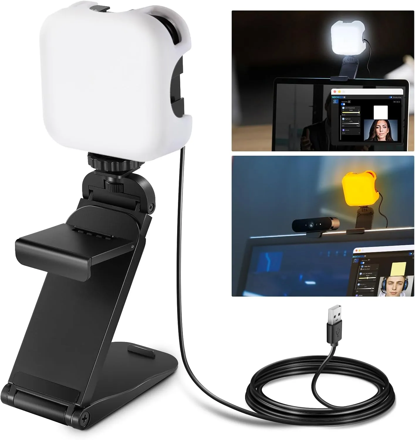NEEWER LED Streaming Light with Windows & macOS Software Control, 2 in 1 Monitor Mount & Stand, Ultra Bright 2900K-7000K USB Laptop Computer Webcam Lighting for Video Conference, Zoom Call, PL81 PRO