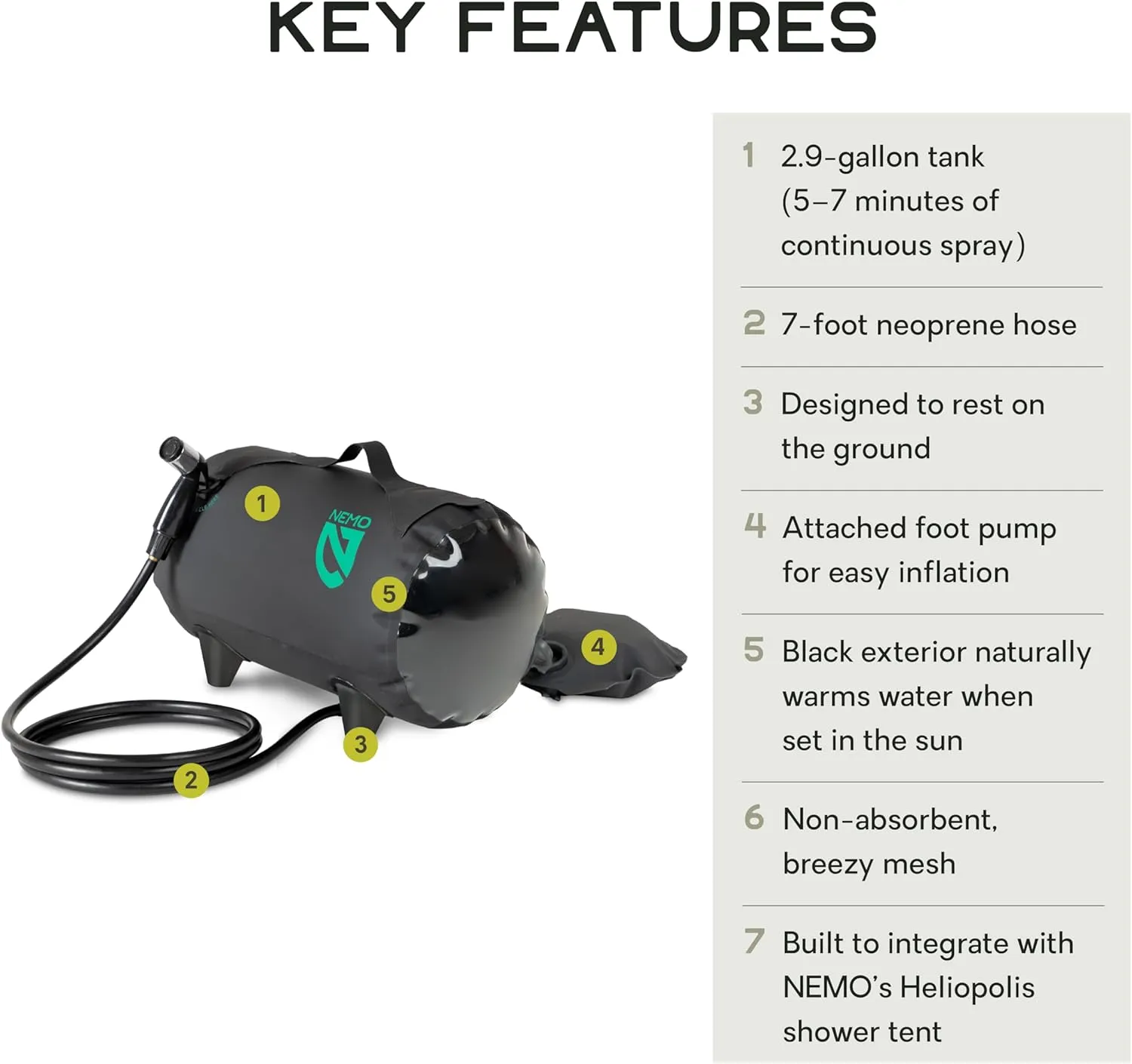 NEMO Helio Portable Pressure Camp Shower
