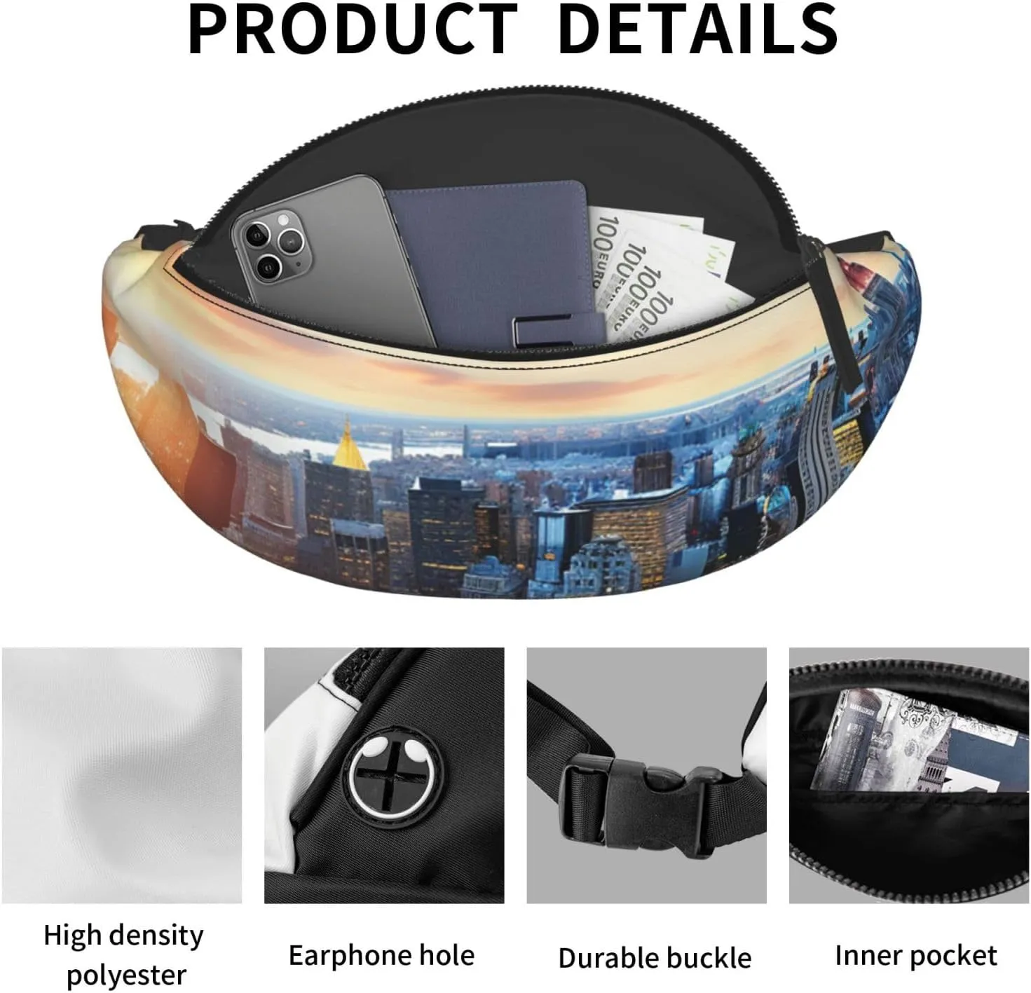 New York City Skyline Fanny Pack for Man Women Waist Bag Adjustable Belt Casual Chest Bag Bum Bags for Travel Sports Running Hiking Waist Packs