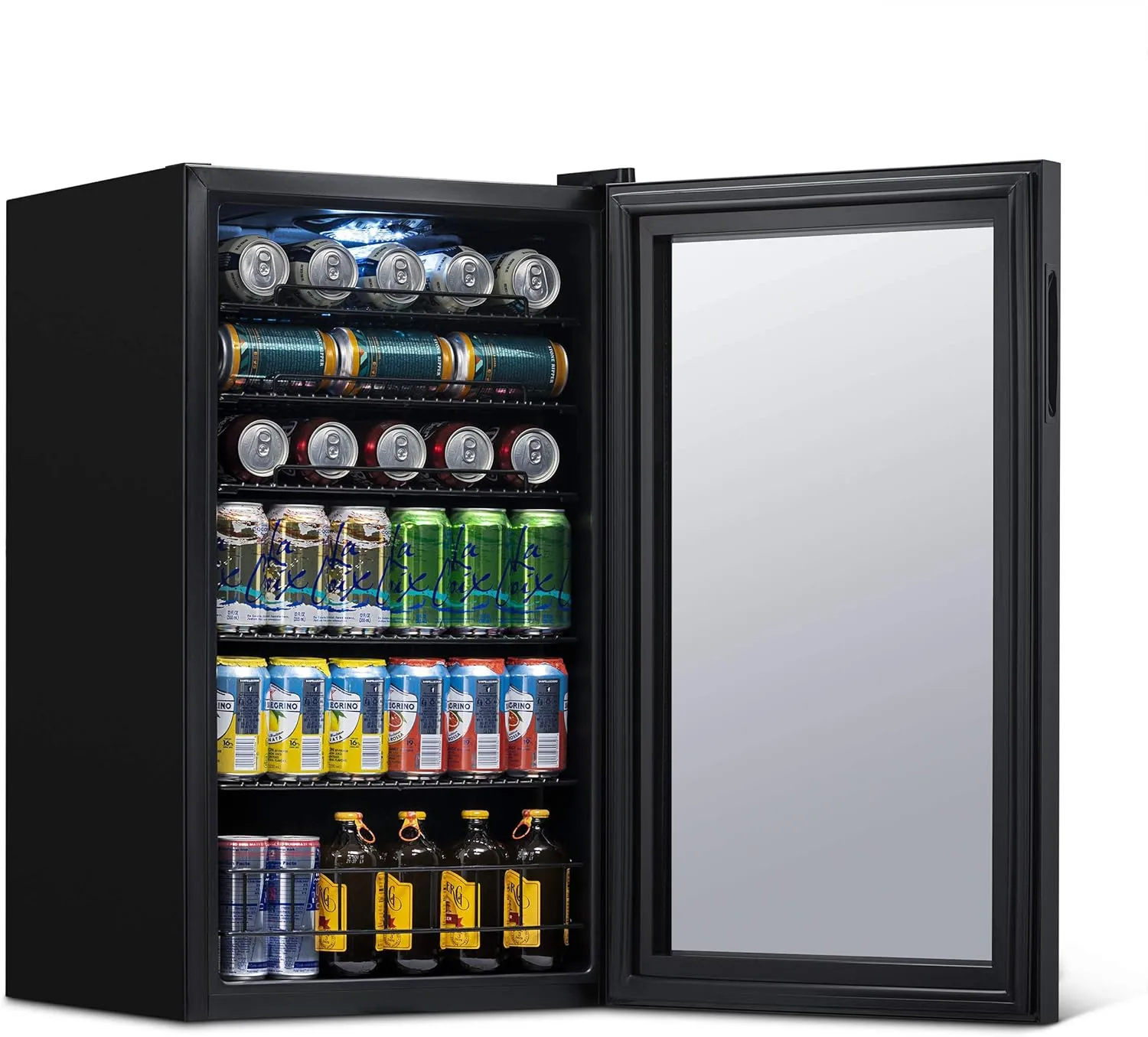 NewAir Beverage Refrigerator 126 Cans, Free Standing Cooler with Right Hinge Glass Door Beverage Cooler, Mini Fridge Beverage Organizer For Beer, Wine, Soda, And Cooler Drinks