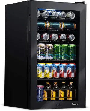 NewAir Beverage Refrigerator 126 Cans, Free Standing Cooler with Right Hinge Glass Door Beverage Cooler, Mini Fridge Beverage Organizer For Beer, Wine, Soda, And Cooler Drinks