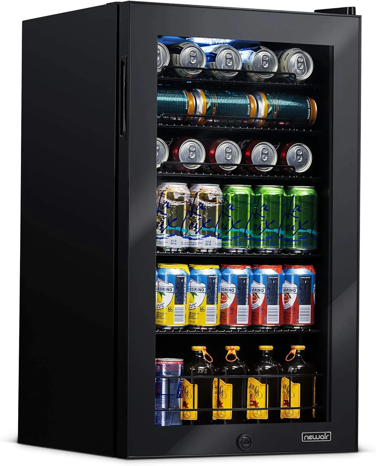NewAir Beverage Refrigerator 126 Cans, Free Standing Cooler with Right Hinge Glass Door Beverage Cooler, Mini Fridge Beverage Organizer For Beer, Wine, Soda, And Cooler Drinks