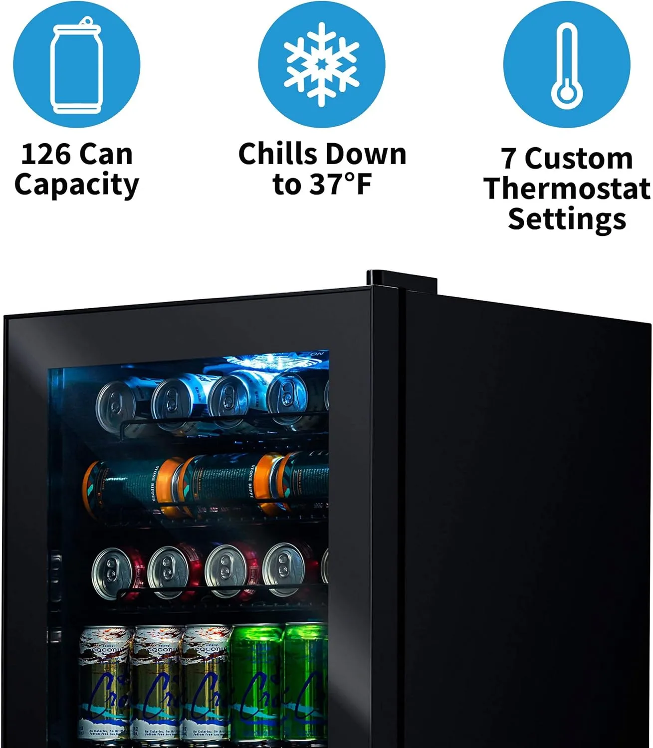 NewAir Beverage Refrigerator 126 Cans, Free Standing Cooler with Right Hinge Glass Door Beverage Cooler, Mini Fridge Beverage Organizer For Beer, Wine, Soda, And Cooler Drinks