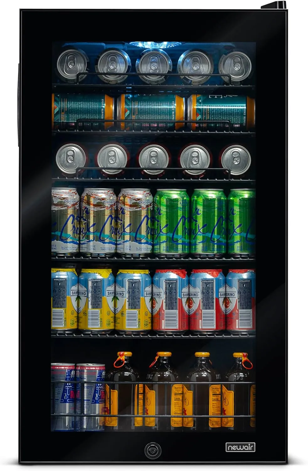 NewAir Beverage Refrigerator 126 Cans, Free Standing Cooler with Right Hinge Glass Door Beverage Cooler, Mini Fridge Beverage Organizer For Beer, Wine, Soda, And Cooler Drinks