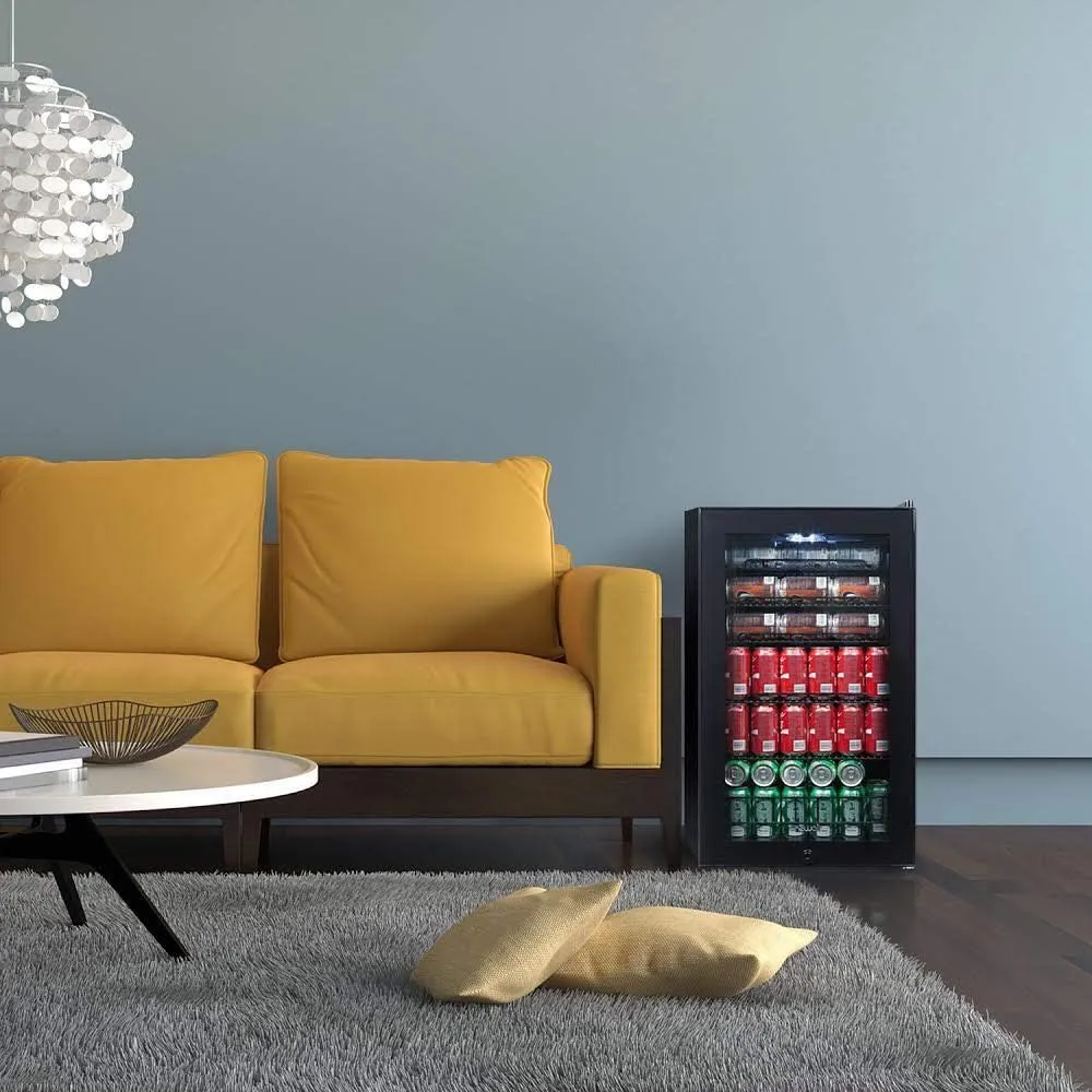 NewAir Beverage Refrigerator 126 Cans, Free Standing Cooler with Right Hinge Glass Door Beverage Cooler, Mini Fridge Beverage Organizer For Beer, Wine, Soda, And Cooler Drinks