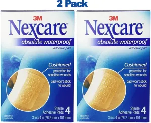 Nexcare Absolute Waterproof Adhesive Gauze Pad 3 Inches x 4 Inches, 4 ea ( Pack of 2)
