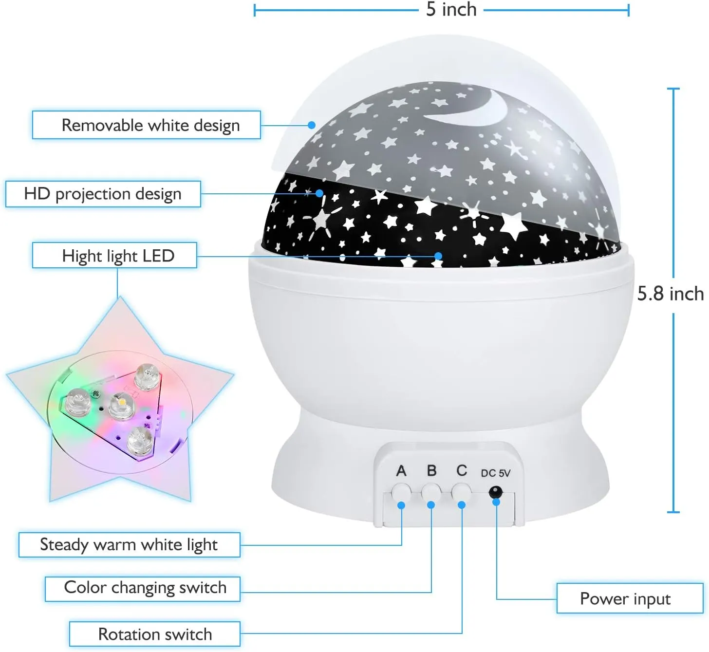 Night Light, Star Night Light, Nebula Star Projector 360 Degree Rotation - 4 LED Bulbs 12 Light Color Changing with USB Cable, Romantic Gifts for Men Women Children