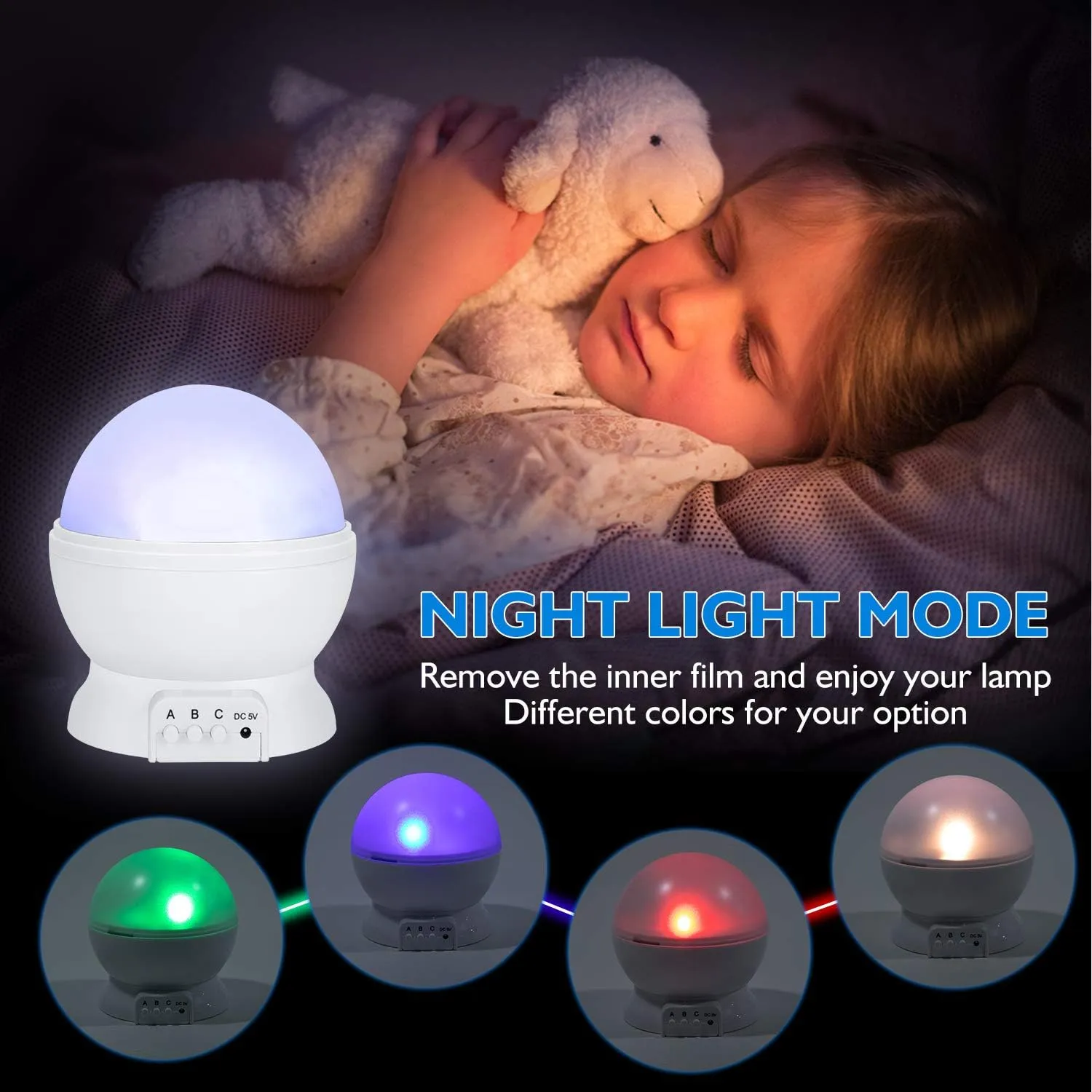 Night Light, Star Night Light, Nebula Star Projector 360 Degree Rotation - 4 LED Bulbs 12 Light Color Changing with USB Cable, Romantic Gifts for Men Women Children