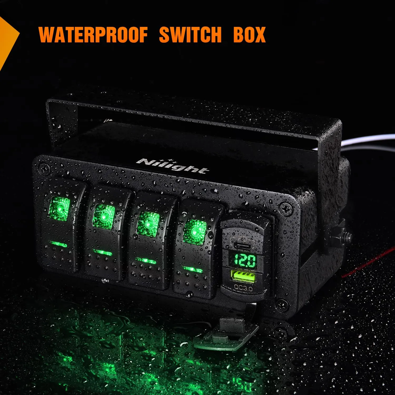 Nilight 4 Gang Rocker Switch Box 12V SPST ON Off Toggle Switches PD Type C and QC 3.0 USB Charger Voltmeter LED Light Waterproof Aluminum Mount Bracket Panel DIY Stickers for Boat Car RV Truck