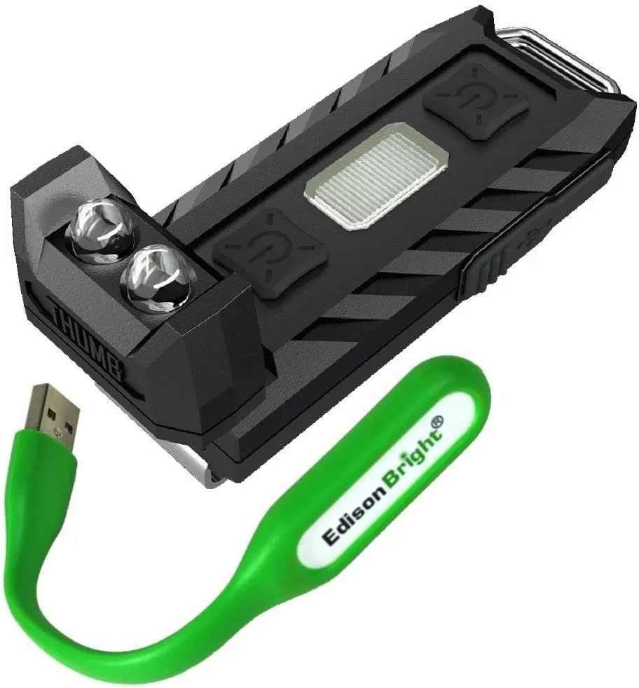 Nitecore THUMB 85 lumen USB rechargeable keychain light/worklight (White/Red) and EdisonBright USB powered flexible reading light bundle