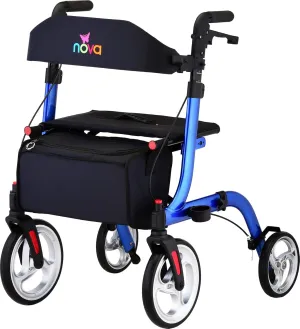 NOVA Medical Products Express Rollator Walker Large 10” 8” Wheels Compact Foldable Free Standing Easy to Fold Lift Carry Comes with Cane Holder, Blue