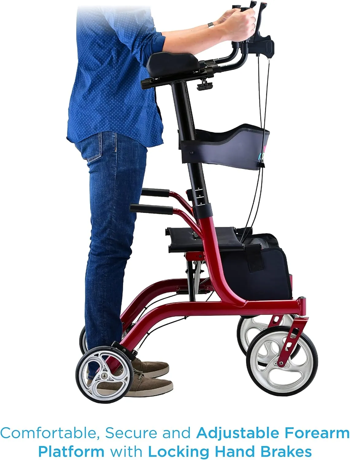NOVA Phoenix Rise UP Rollator, Upright Walker with Padded & Contoured Forearm Platform, Stand Up Walker with 10” Front Wheels, Foldable and Lightweight at 20 lbs. Color: Red