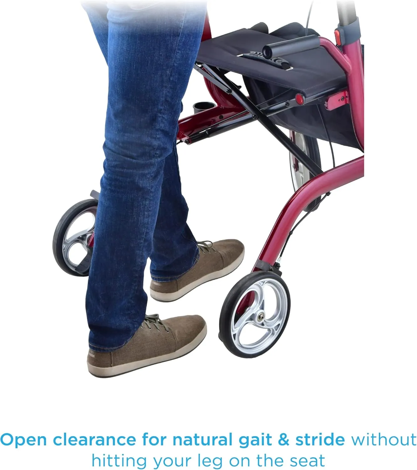 NOVA Phoenix Rise UP Rollator, Upright Walker with Padded & Contoured Forearm Platform, Stand Up Walker with 10” Front Wheels, Foldable and Lightweight at 20 lbs. Color: Red