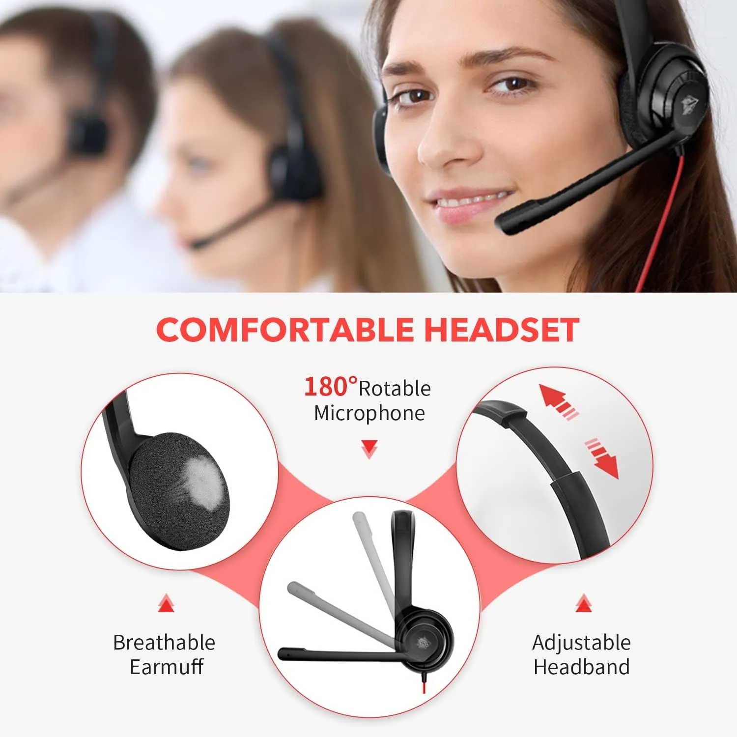 NUBWO USB C Headset with Mic for Laptop, Phone,Headphones with Noise Cancelling Microphone for Computer, On-Ear Wired Office Call Center Headset for Boom SkypeWebinars, in-line Control