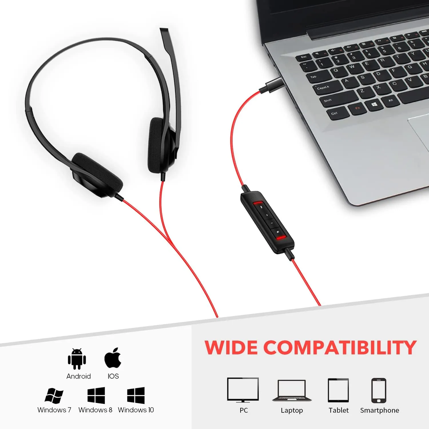 NUBWO USB C Headset with Mic for Laptop, Phone,Headphones with Noise Cancelling Microphone for Computer, On-Ear Wired Office Call Center Headset for Boom SkypeWebinars, in-line Control