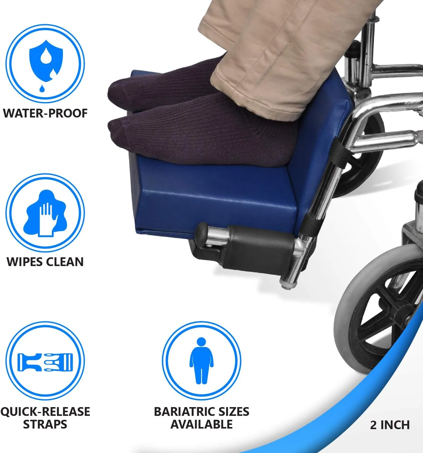 NYOrtho Wheelchair Foot-Rest Extender Elevating Pad - Leg Cushion Protector | Secures Easily with Quick-Release Strap Seat Widths 22" - 24", 2" Foot Platform - Made in USA