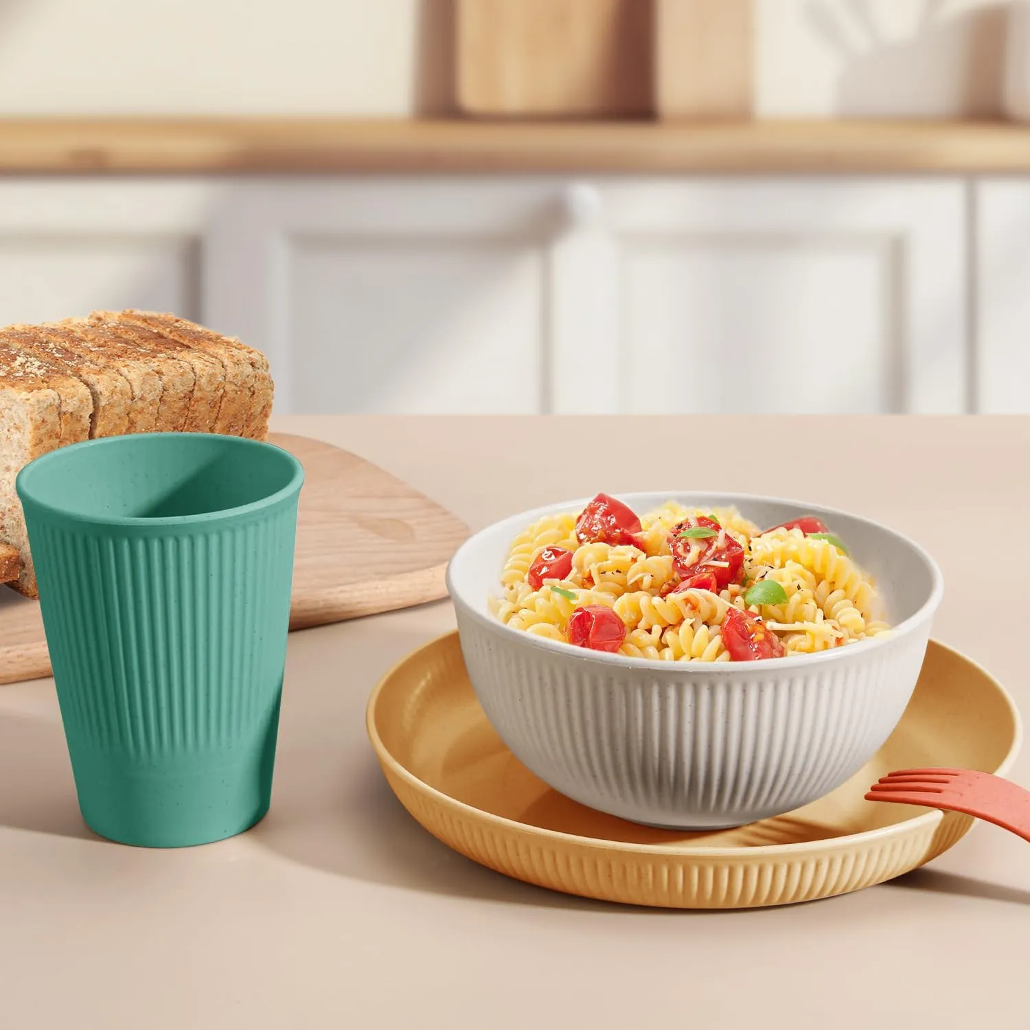 OAMCEG Wheat Straw Dinnerware Sets 30pcs, Plates and Bowls Sets for 6, Plastic Wheatstraw Dinnerware Set for Kitchen & Camping, Plates and Bowls Dish Set, Colorful