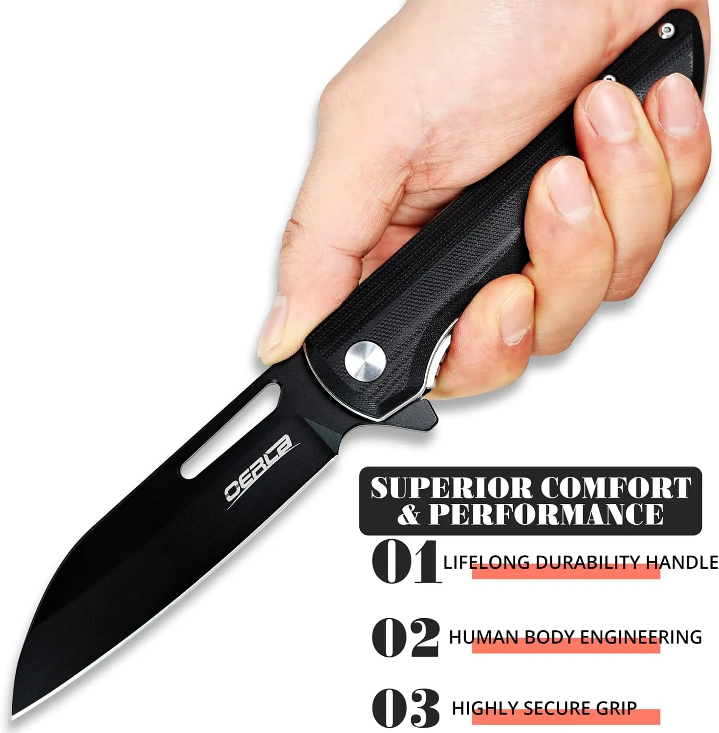 OERLA Knight EDC Folding Pocket Knife 4" D2 Steel Blade with G10 Handle and Deep Pocket Clip for Men and Women of Outdoor Camping Survival and Hiking Knives