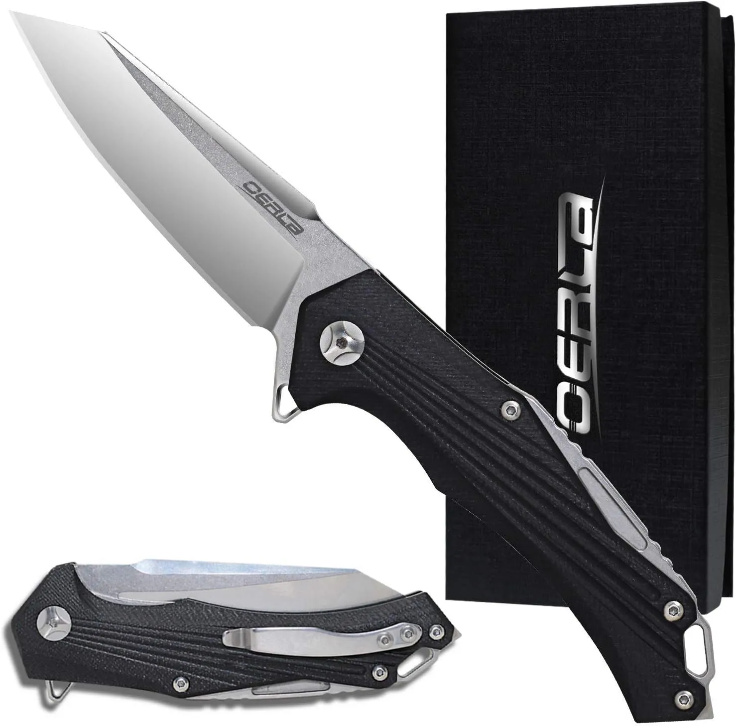 OERLA OL-0027 EDC Folding Pocket Knife 3.5" 420HC Steel Blade with G10 Handle and Deep Pocket Clip for Men and Women of Outdoor Camping Survival and Hiking Knives