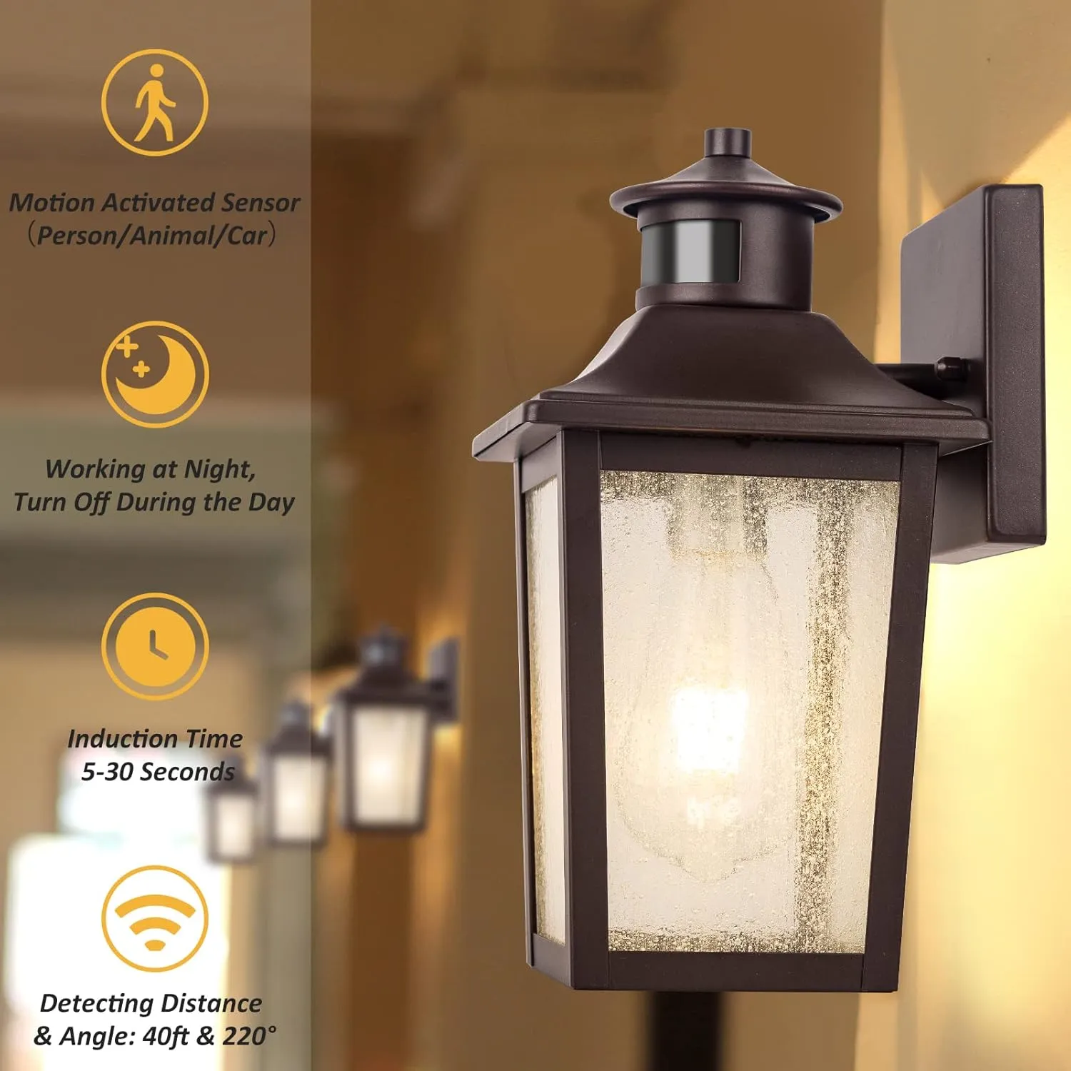 Oil Rubbed Bronze Motion Sensor Outdoor Lights 2 Packs - Waterproof Dusk to Dawn Outdoor Lighting, Brown Exterior Garage Light Fixture, Porch Light Outside Wall Mount for House, Front Door, Anti-Rust