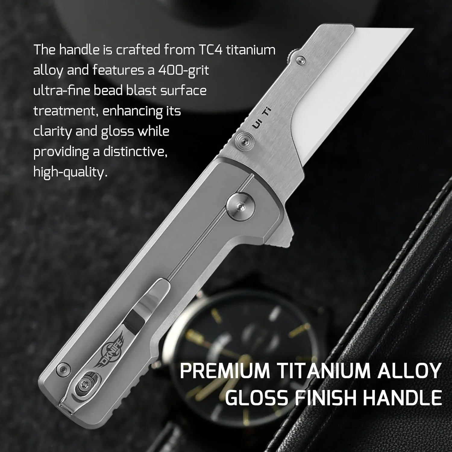 OKNIFE Otacle U1 Ti Folding Titanium Utility Knife with Ceramic Blade, Button Lock EDC Pocket Knife