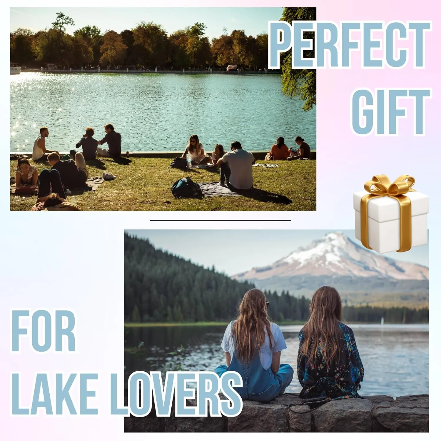 Onebttl Lake House Gifts: 20oz Stainless Steel Insulated Tumbler, Lake Life Housewarming Gift - Silver Blue