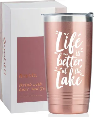 Onebttl Lake Themed Tumbler, 20oz Insulated, Rose Gold