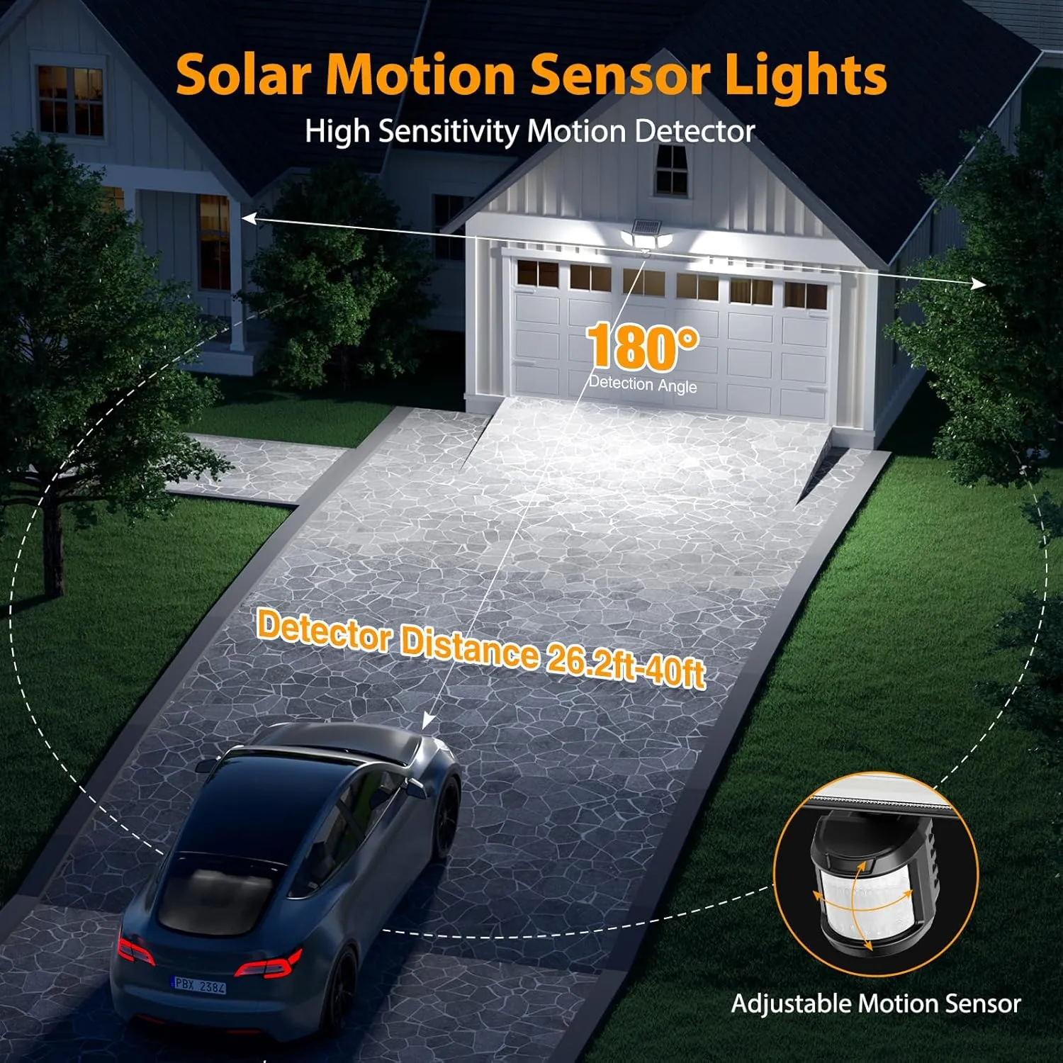 Onforu 3000LM Solar Lights Outdoor, 3 Heads Security Lights with Remote Control, IP65 Waterproof Motion Sensor Lights, 3 Modes Flood Lights for Wall, Porch, Yard, Outside, 2 Pack