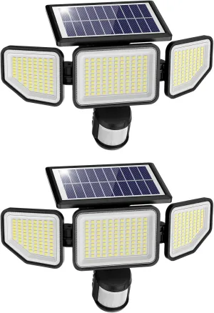Onforu 3000LM Solar Lights Outdoor, 3 Heads Security Lights with Remote Control, IP65 Waterproof Motion Sensor Lights, 3 Modes Flood Lights for Wall, Porch, Yard, Outside, 2 Pack