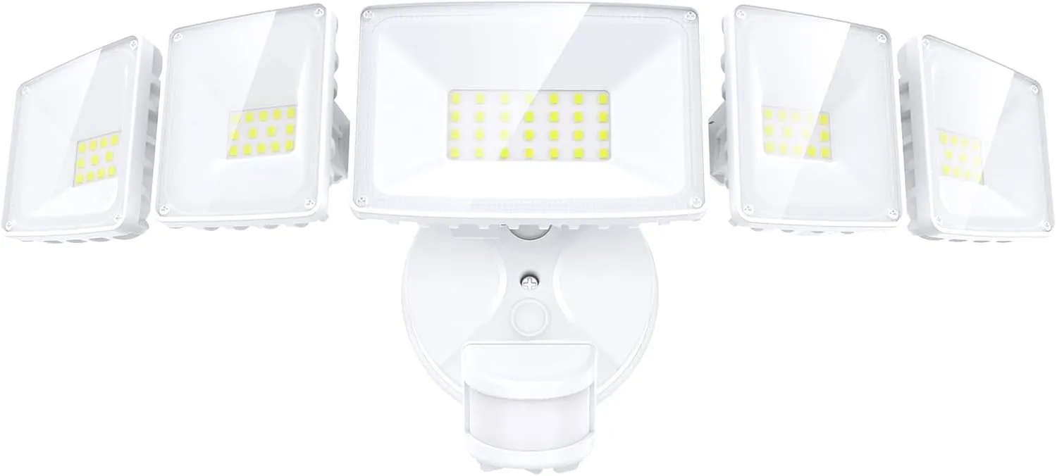 Onforu 5 Heads 55W LED Security Lights Motion Sensor Outdoor, 360° Wide Angle Illumination, 5000LM Flood Light, 6500K, IP65 Waterproof, Hardwired Wall Light for Garage, Yard, Porch, Entryway (White)