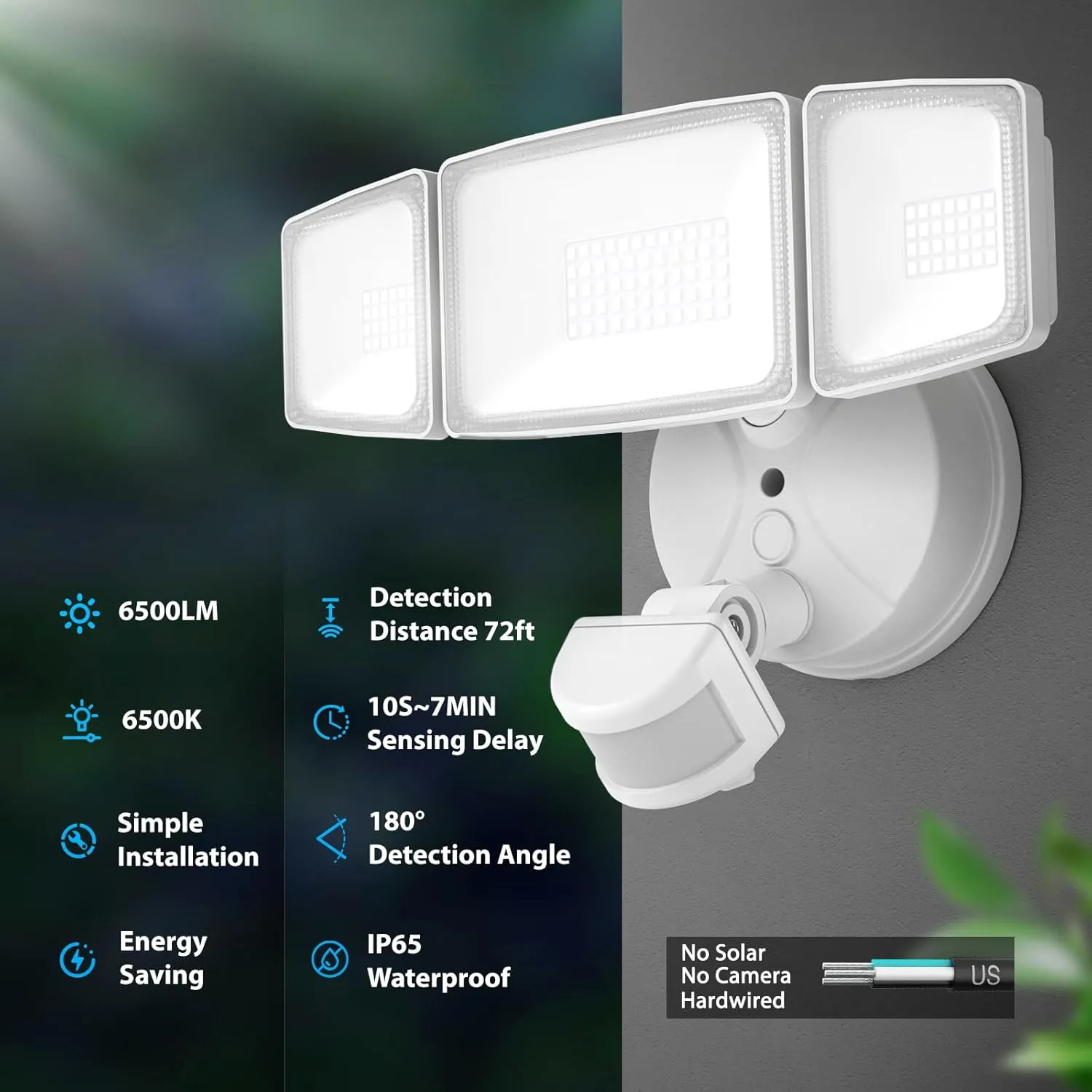Onforu 65W LED Flood Light Motion Sensor Outdoor, 6500lm Security Light with Three Heads, IP65 Waterproof Exterior Floodlight for Entryways, Stairs, Yard, Garage