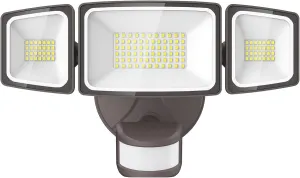 Onforu 65W LED Security Lights Motion Sensor Light Outdoor, 6500LM, 6500K, IP65 Waterproof, Flood Light Outdoor Motion Detector with Adjustable 3 Head, Hardwired Wall Light for Entryway, Yard (Brown)