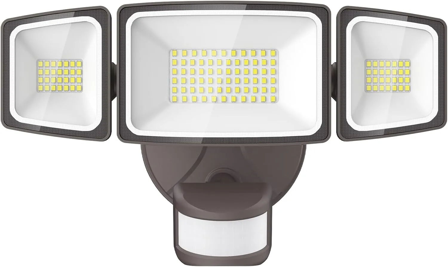 Onforu 65W LED Security Lights Motion Sensor Light Outdoor, 6500LM, 6500K, IP65 Waterproof, Flood Light Outdoor Motion Detector with Adjustable 3 Head, Hardwired Wall Light for Entryway, Yard (Brown)