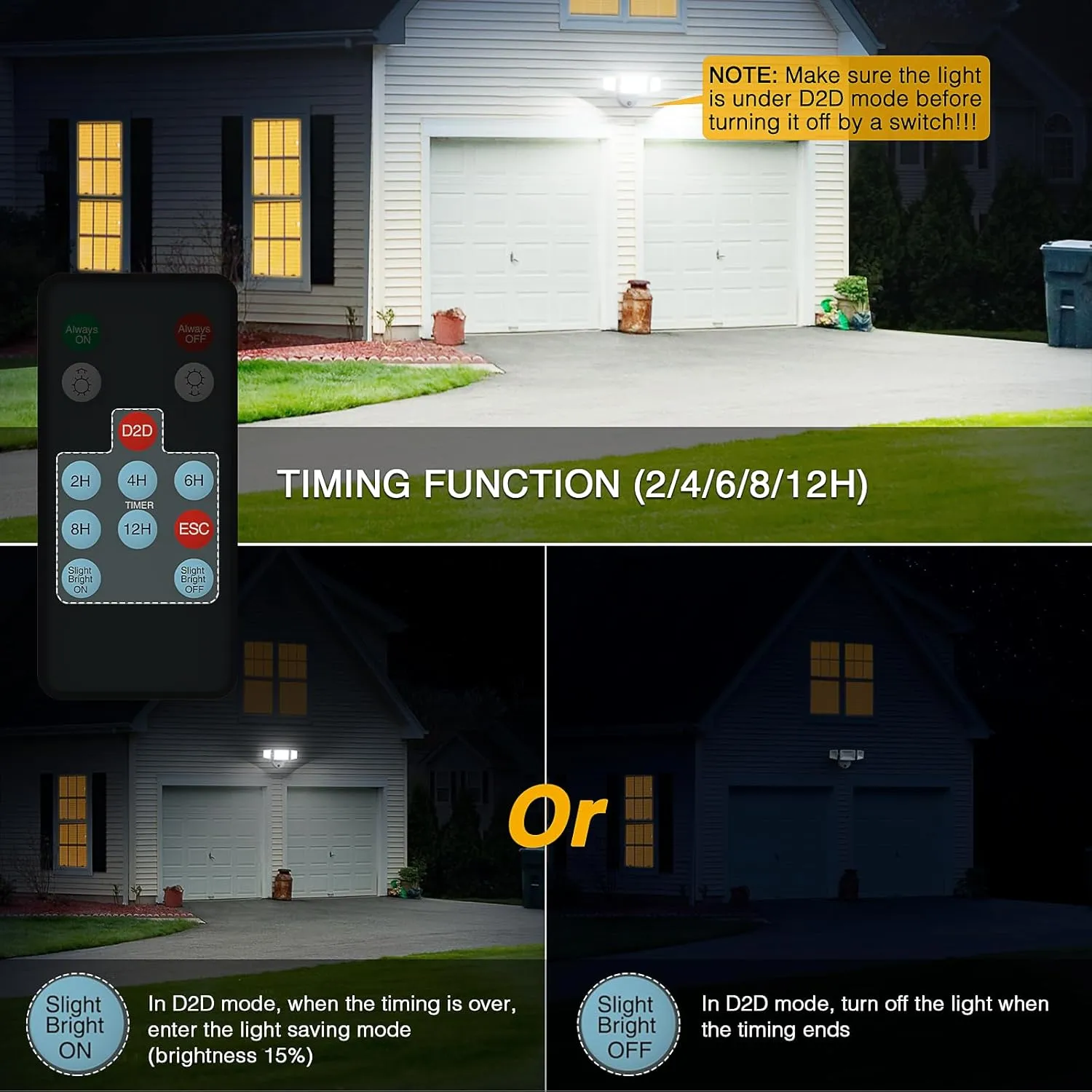 Onforu Dusk to Dawn Outdoor Lighting,60W 6000LM Flood Lights Outdoor,Security Lights Wired with Remote,IP65 Waterproof Led Outdoor Light,3 Adjustable Heads Photocell Light for Garage Patio Yard,White
