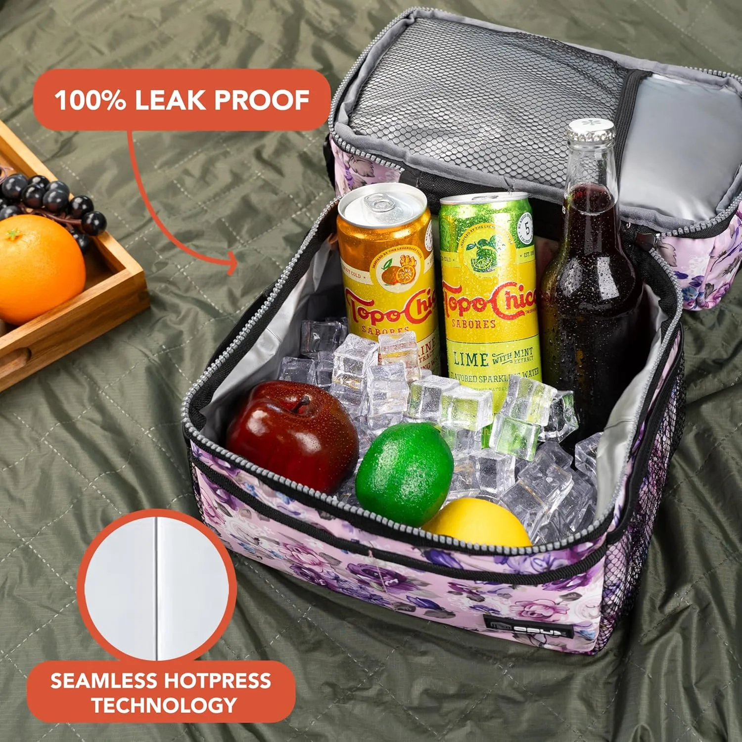 OPUX Lunch Box For Women, Insulated Large Lunch Bag Adult Work, Double Decker Lunchbox Meal Prep, Dual Compartment Leakproof Lunch Cooler, Soft Lunch Pail Tote for Girls Kids School (Purple 16 Cans)
