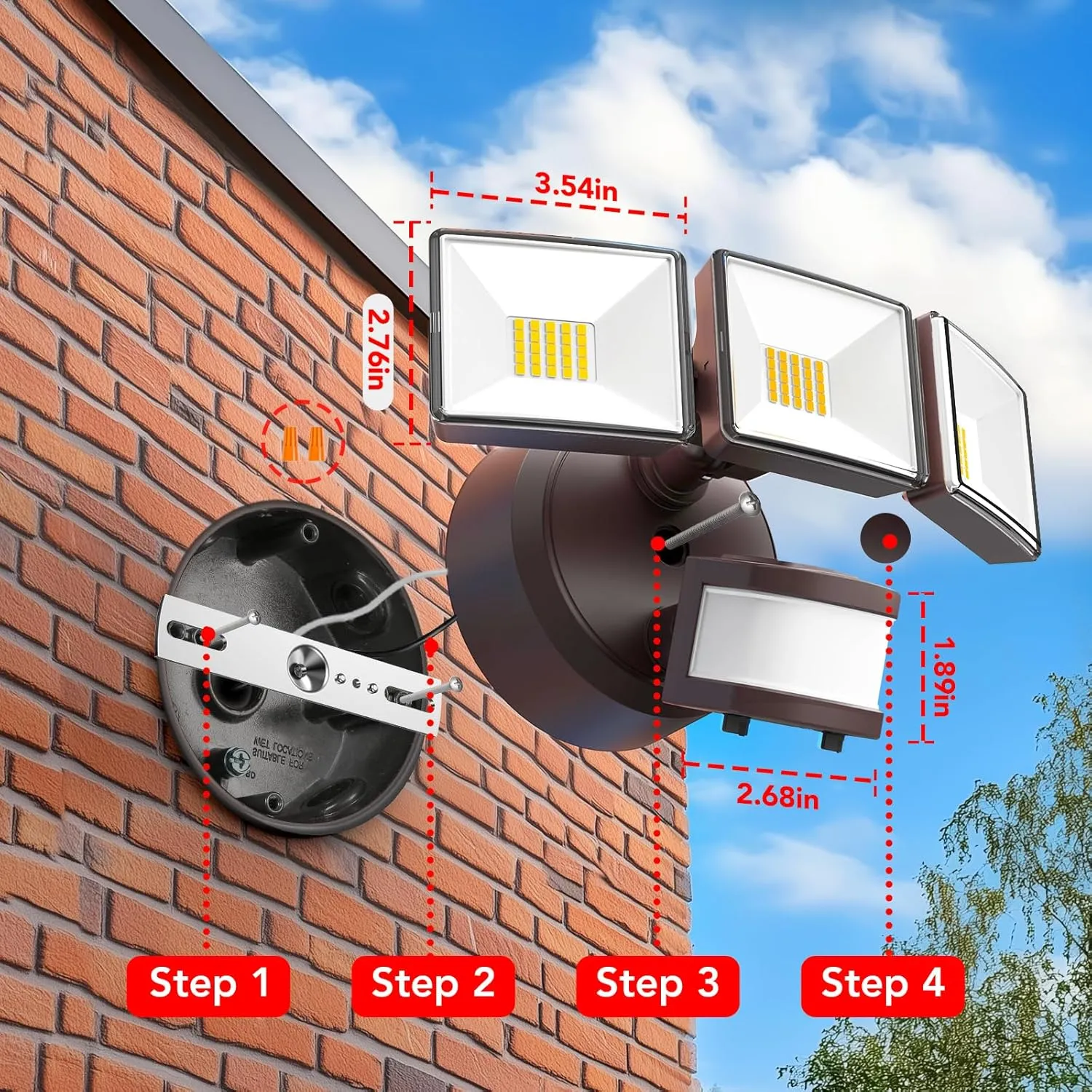 OREiN 4500LM/35W Flood Lights Outdoor, 180°/40FT Motion Sensor Outdoor Lights Dusk to Dawn Security Lights IP65 Waterproof 3 Modes for Outside 4500SQ.FT Front Door, Garage, Bronze (Hardwired)
