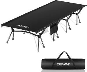 OSWIN XXL Camping Cots with Leg Extensions，Folding Camping Cots for Adults, Ultralight Folding Backpack cots, Support 330 pounds, Portable Camping beds Outdoor Hiking RV Beach (Wider Black)