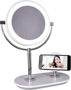 OttLite Wireless Charging LED Makeup Mirror - Illuminated Magnifying Light with USB Port
