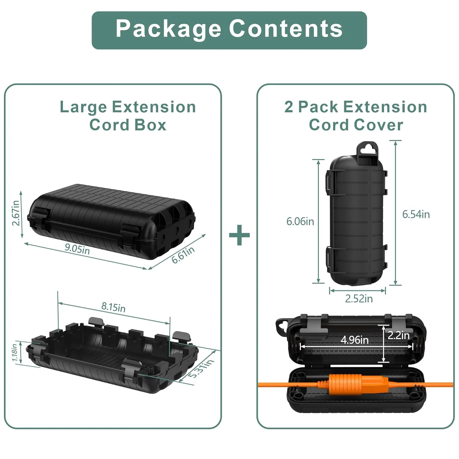 Outdoor Extension Cord Box, 3Pack Large Waterproof Electrical Box Plug Protector Cable Connection Safety Cover IP54 Water-Resistant for Power Strip, Holiday Light and Decorations, Black